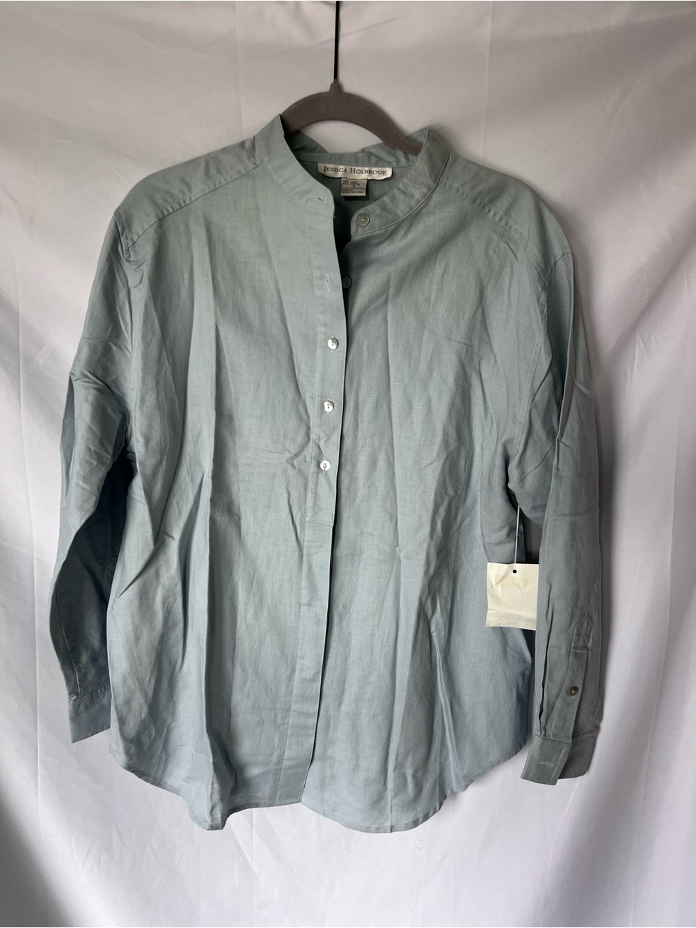 NEW Vintage Women’s JESSICA HOLBROOK Blue* Cotton/Linen Button Up